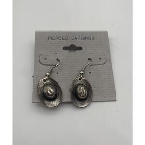 Western Cowgirl Cowboy Hat Earrings Silver Tone